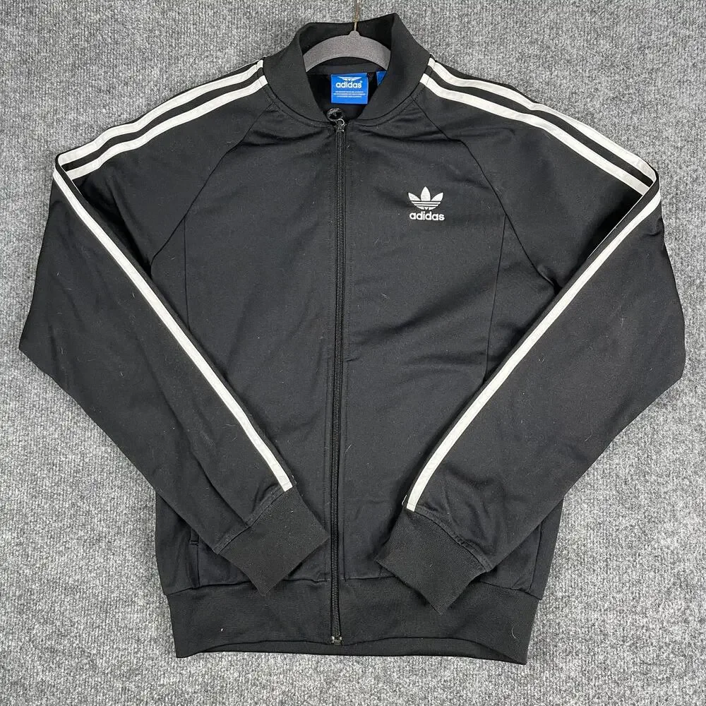 Adidas Track Jacket Mens Size S Black Full‎ Zip Striped Athletic Trefoil Logo
